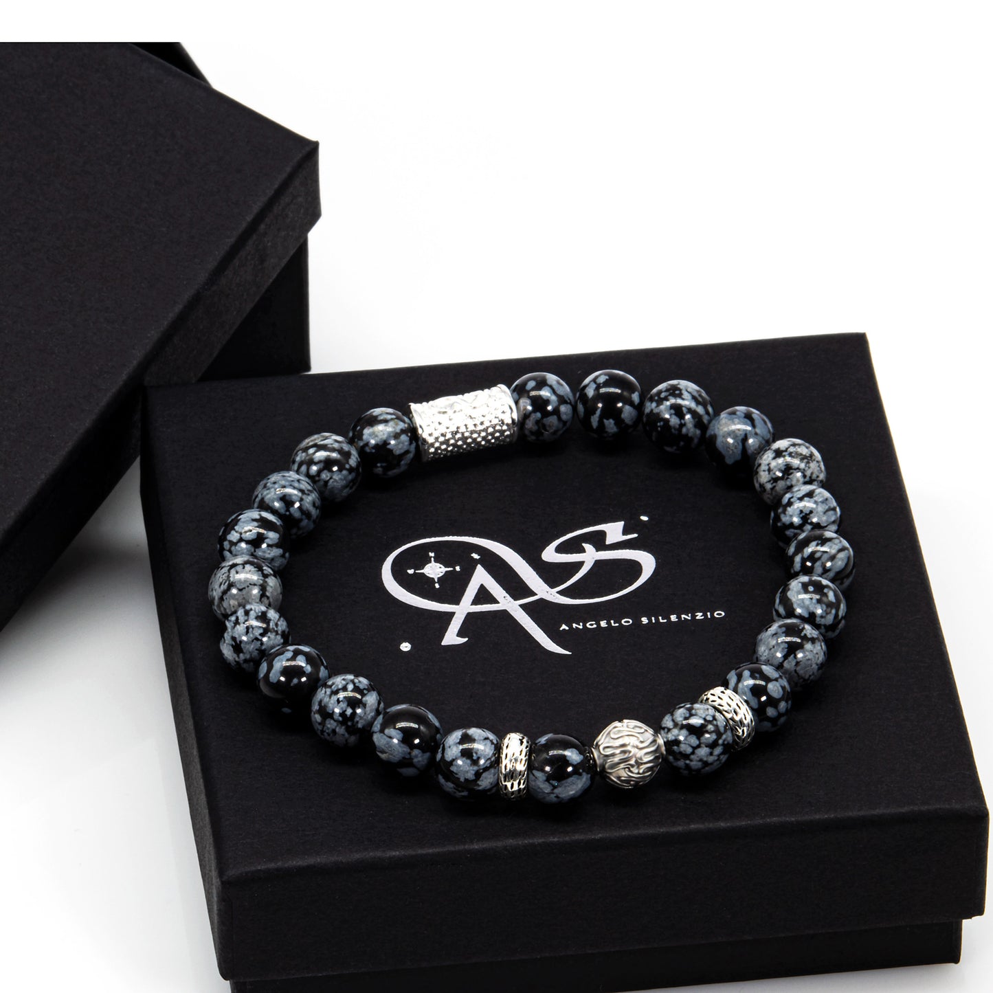 Snowflake Obsidian Perlen Carlo 925 Sterling Silber