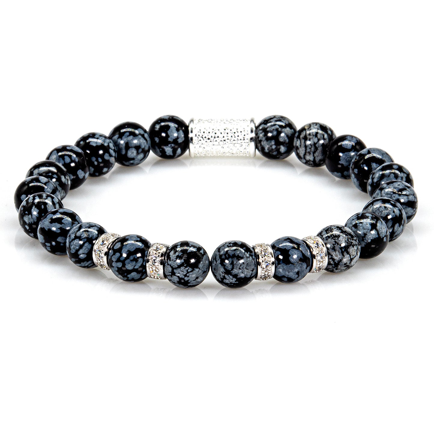 Snowflake Obsidian Perlen Spacer Zirkon 925 Sterling Silber