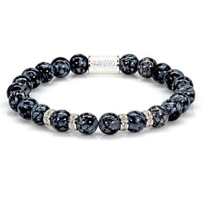 Snowflake Obsidian Perlen Spacer Zirkon 925 Sterling Silber