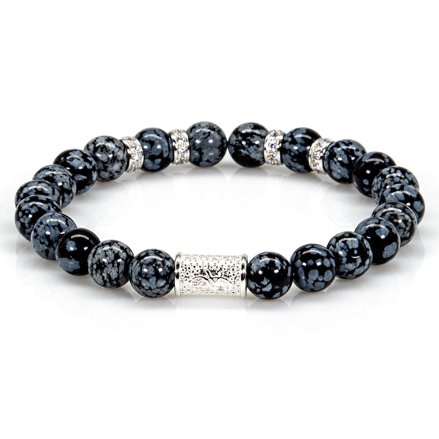Snowflake Obsidian Perlen Spacer Zirkon 925 Sterling Silber