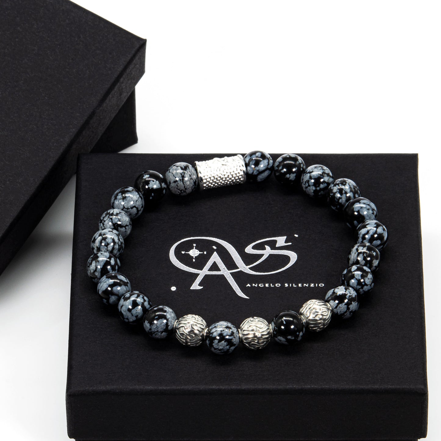 Snowflake Obsidian Perlen Roma 925 Sterling Silber