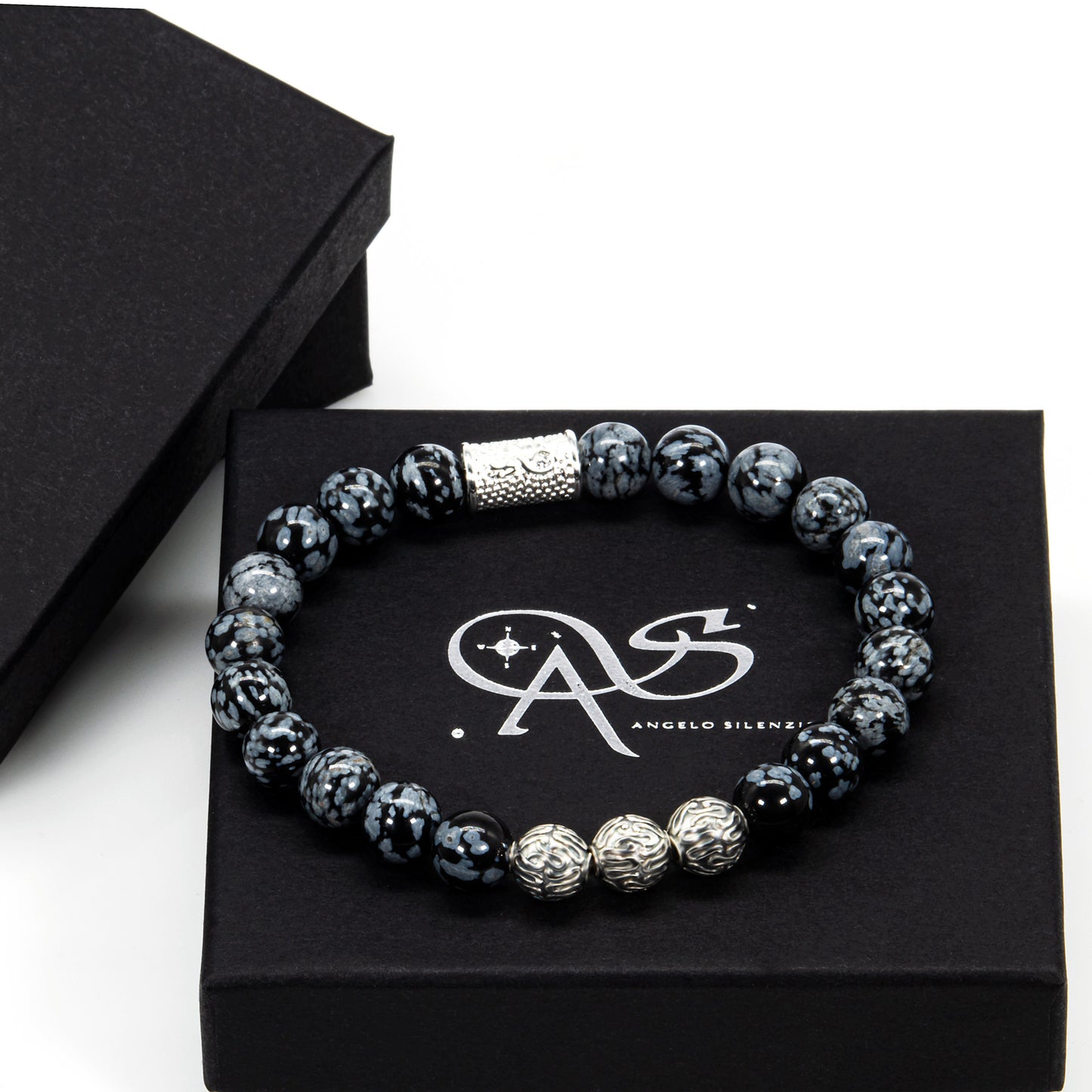 Snowflake Obsidian Perlen Roma 925 Sterling Silber