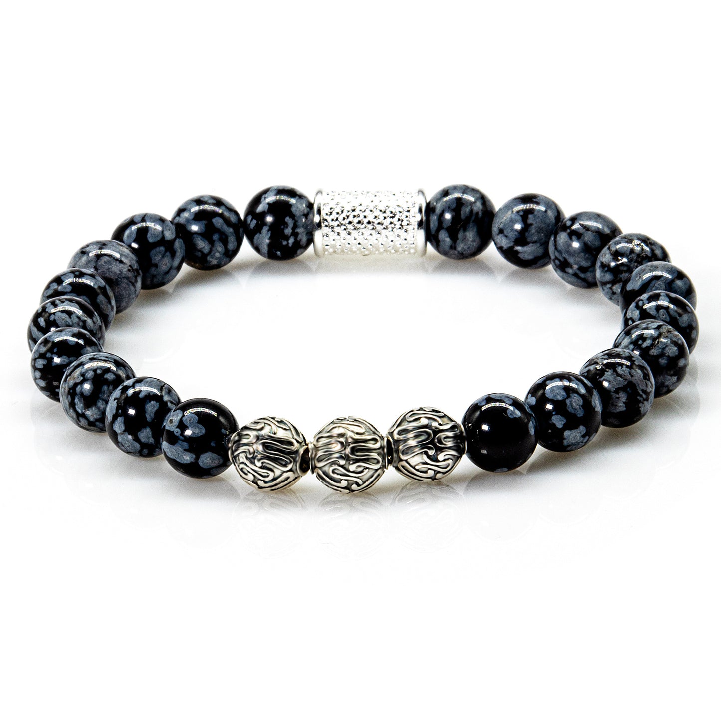 Snowflake Obsidian Perlen Roma 925 Sterling Silber