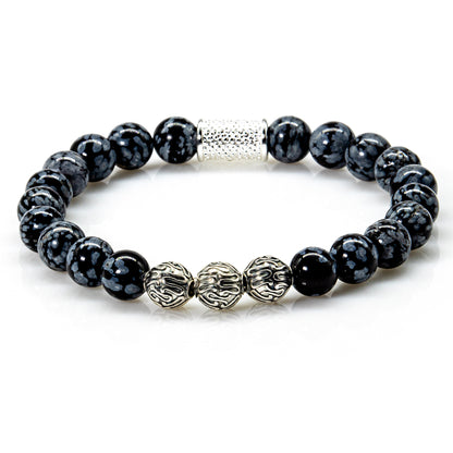 Snowflake Obsidian Perlen Roma 925 Sterling Silber