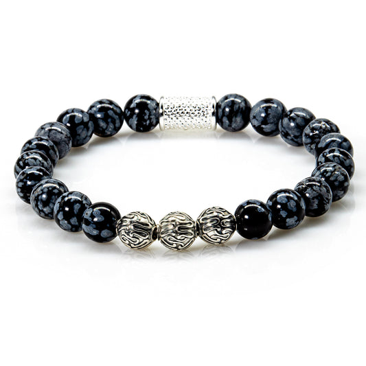 Snowflake Obsidian Perlen Roma 925 Sterling Silber