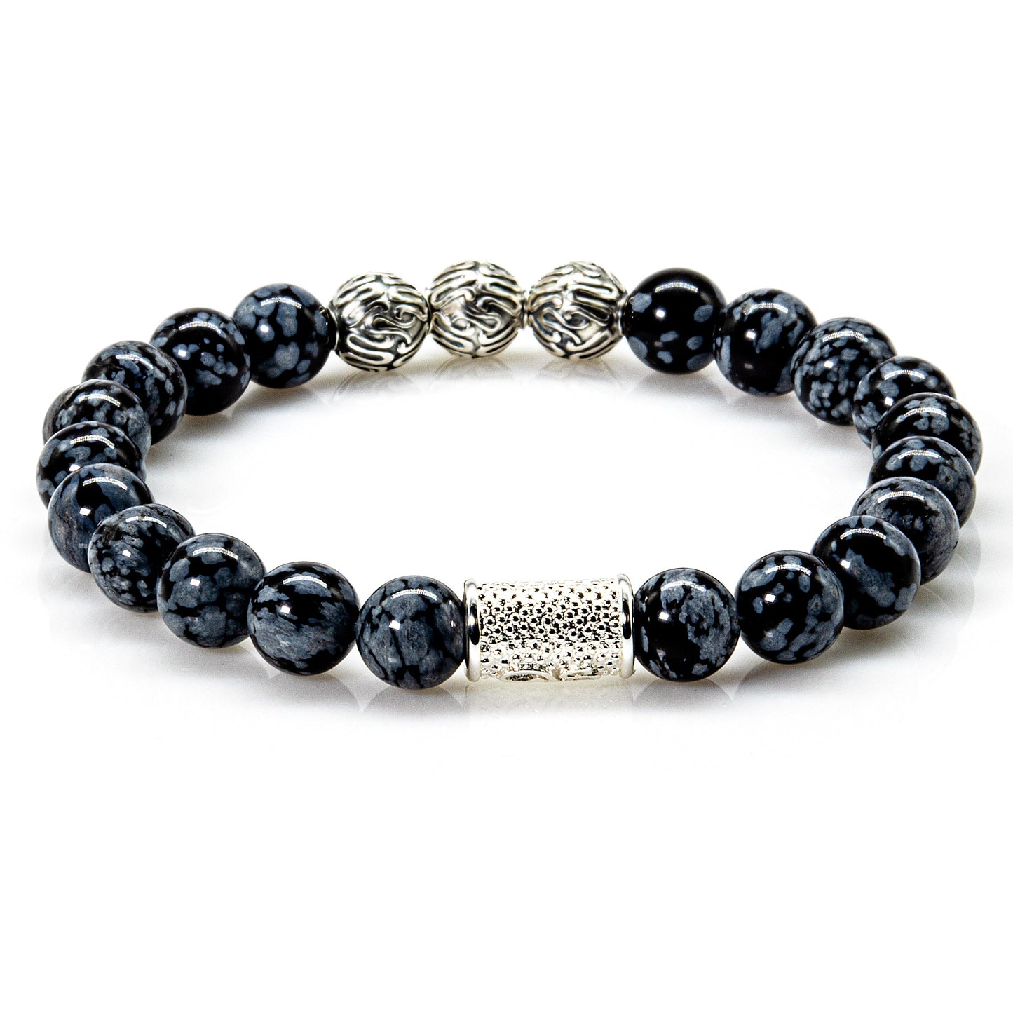 Snowflake Obsidian Perlen Roma 925 Sterling Silber
