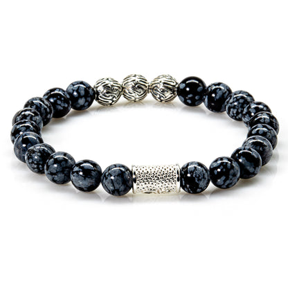 Snowflake Obsidian Perlen Roma 925 Sterling Silber