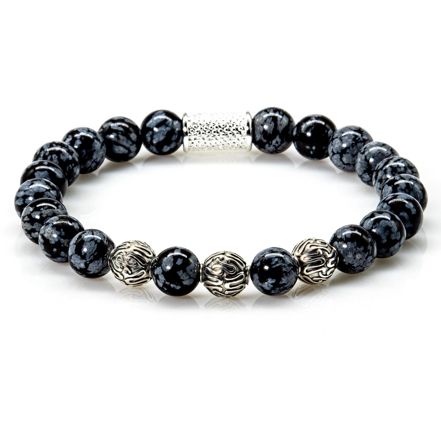 Snowflake Obsidian Perlen Roma 925 Sterling Silber