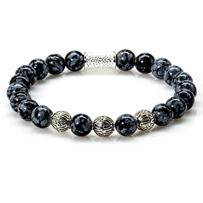 Snowflake Obsidian Perlen Roma 925 Sterling Silber