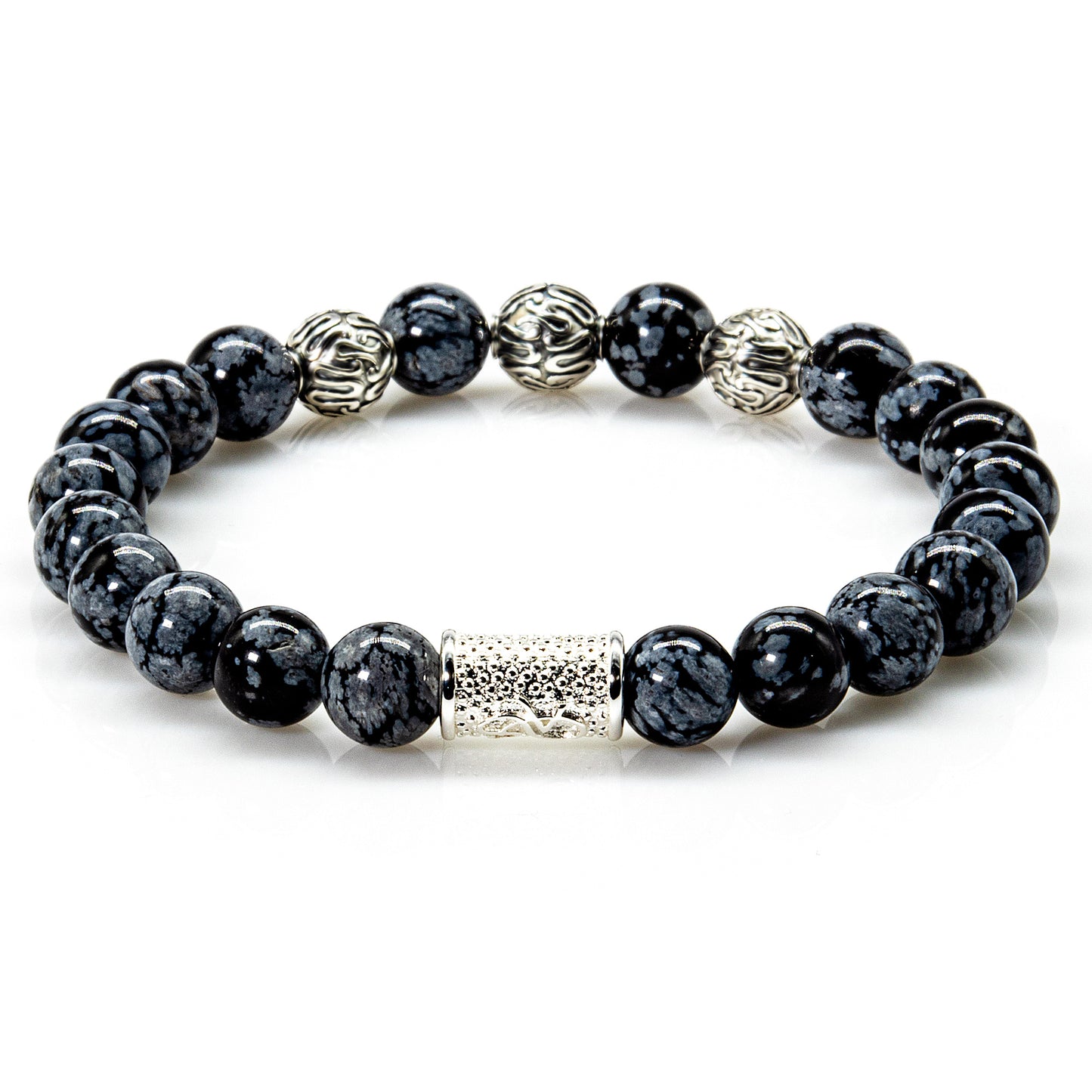 Snowflake Obsidian Perlen Roma 925 Sterling Silber