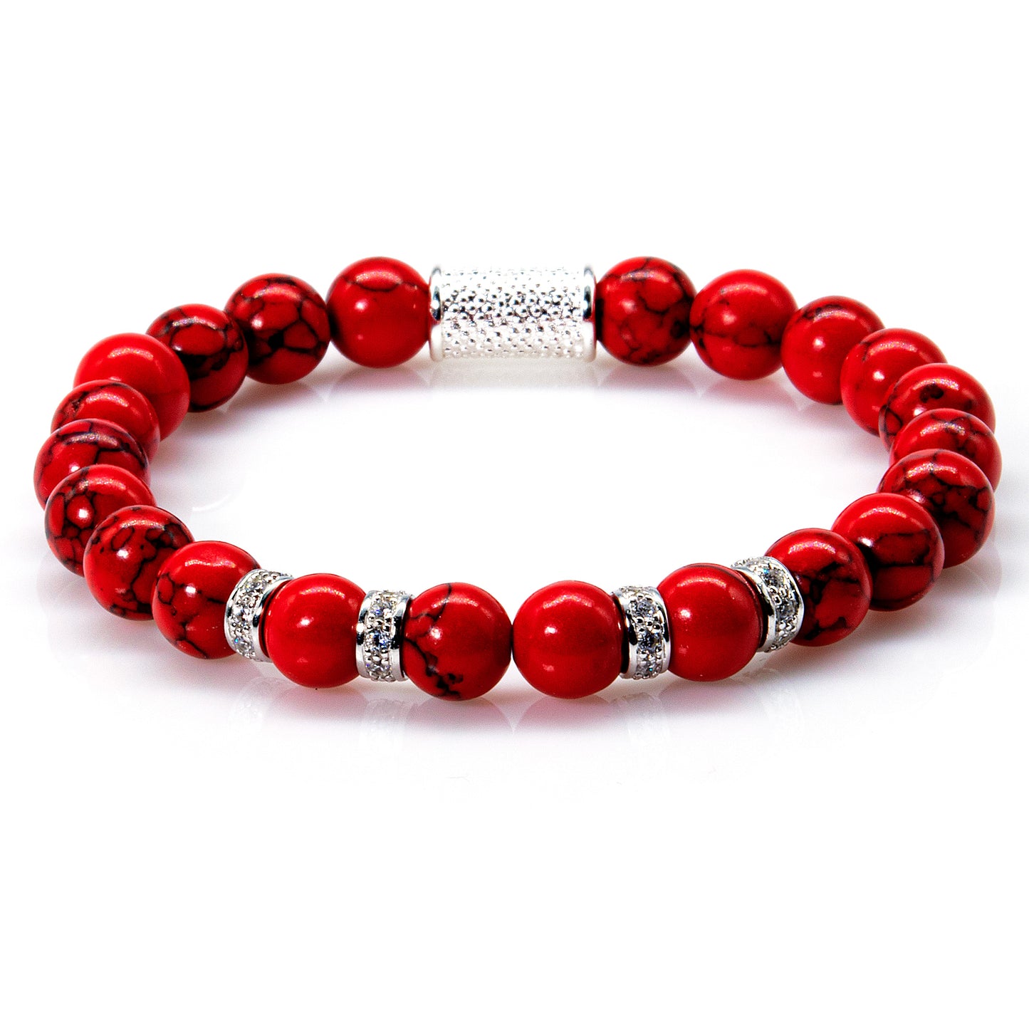 Roter Türkis Perlen Spacer Zirkon 925 Sterling Silber
