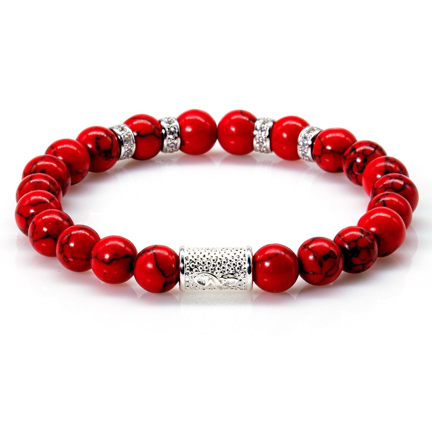Roter Türkis Perlen Spacer Zirkon 925 Sterling Silber