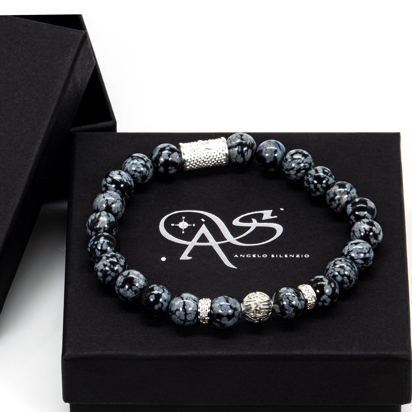 Snowflake Obsidian Perlen Toto 925 Sterling Silber