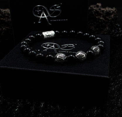 Onyx Schwarz Perlen Excelsior Silver 925 Sterling Silber