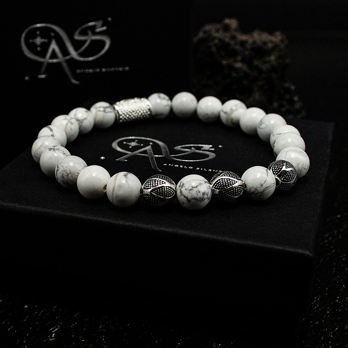 Howlith Perlen Excelsior Silver 925 Sterling Silber