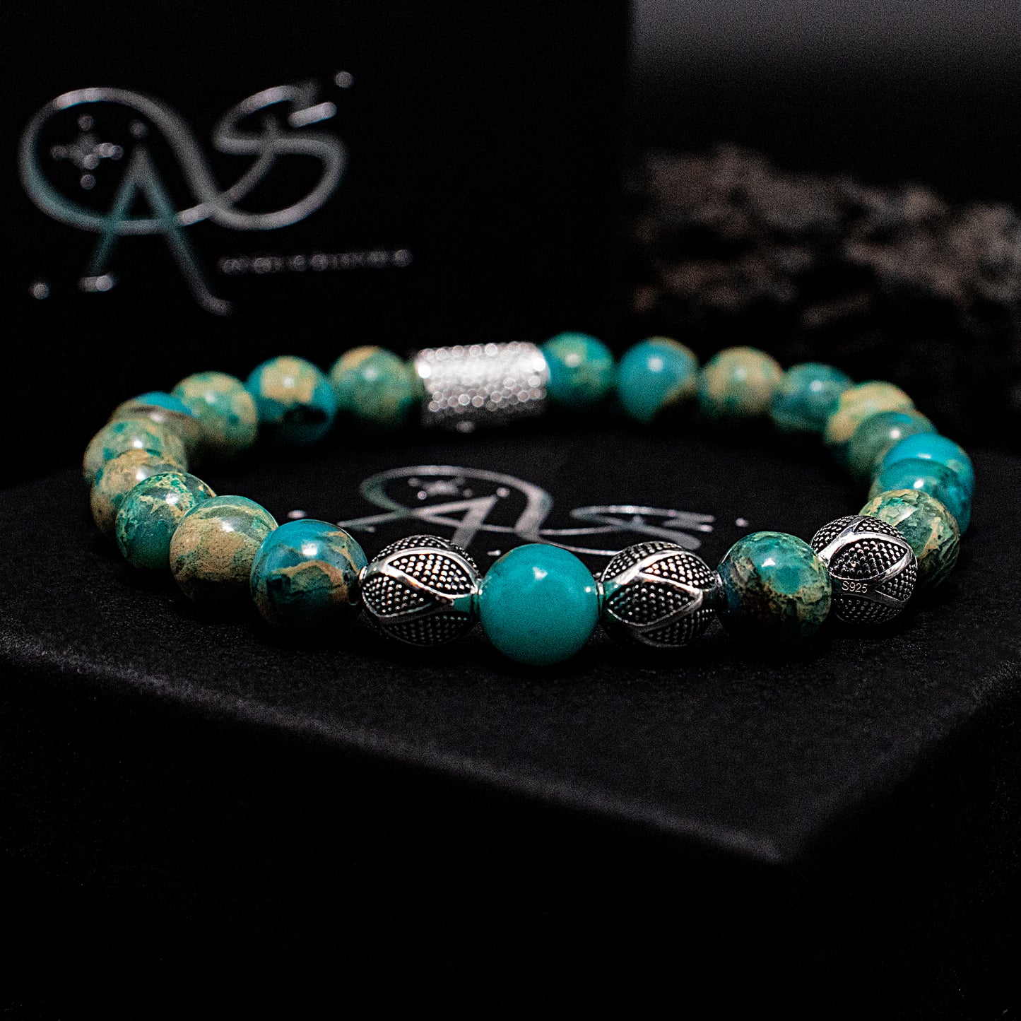 Aqua Terra Jaspis Perlen Excelsior Silver 925 Sterling Silber