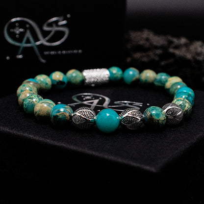 Aqua Terra Jaspis Perlen Excelsior Silver 925 Sterling Silber