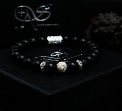 Onyx Perlen Schwarz Matt Luna 925 Sterling Silber
