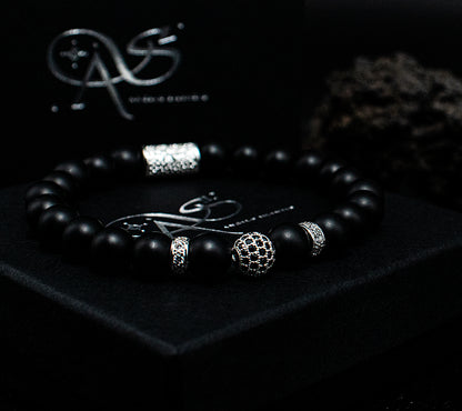 Onyx Perlen Schwarz Matt Royal Crown 925 Sterling Silber