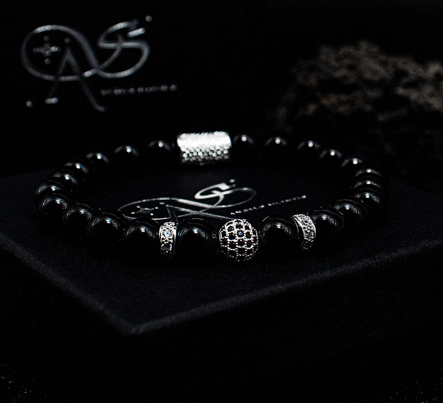 Onyx Perlen Schwarz Royal Crown 925 Sterling Silber