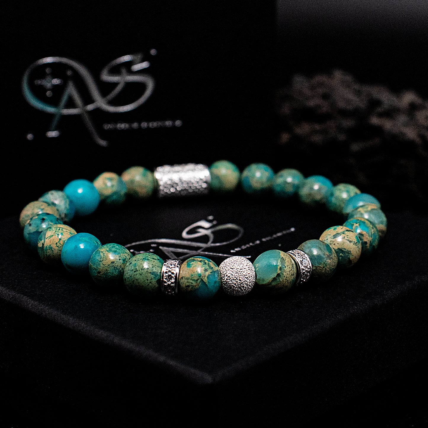 Aqua Terra Jaspis Perlen Luna 925 Sterling Silber