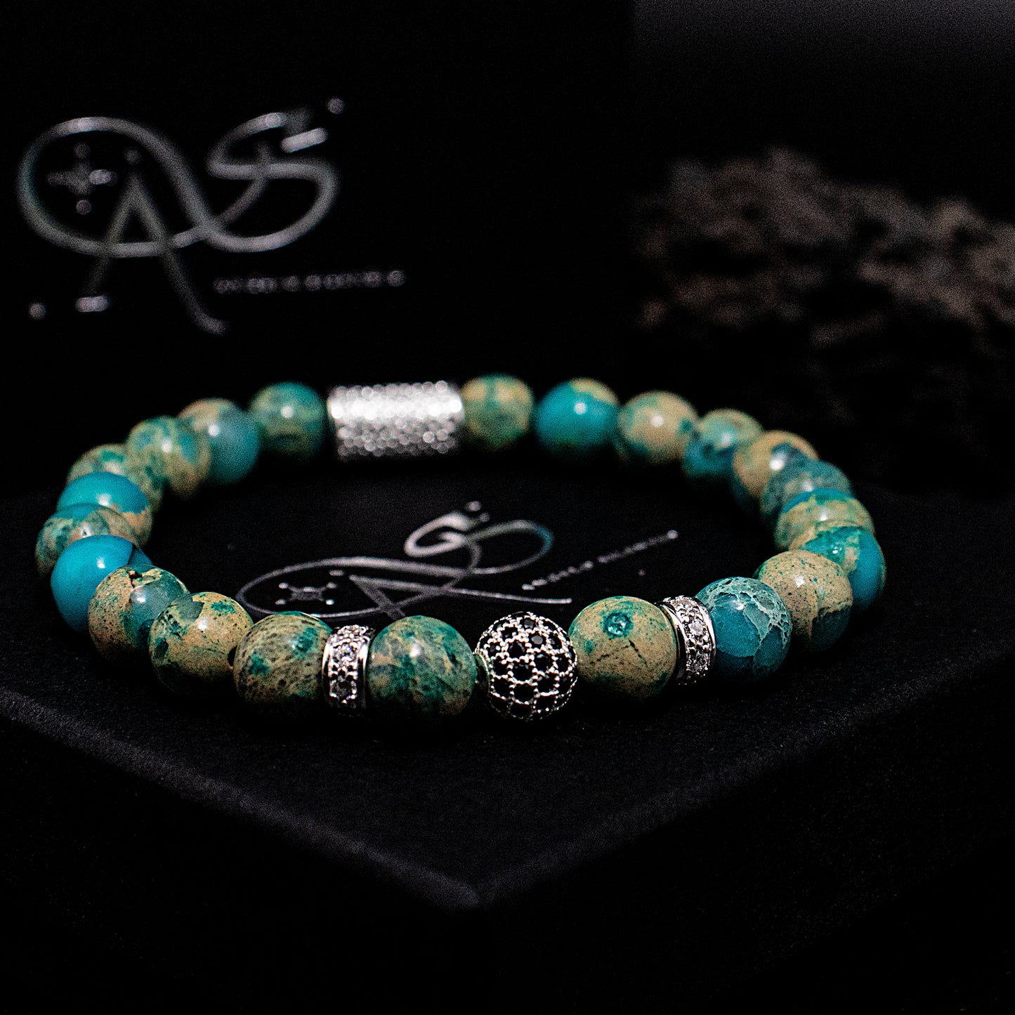 Aqua Terra Jaspis Perlen Royal Crown 925 Sterling Silber