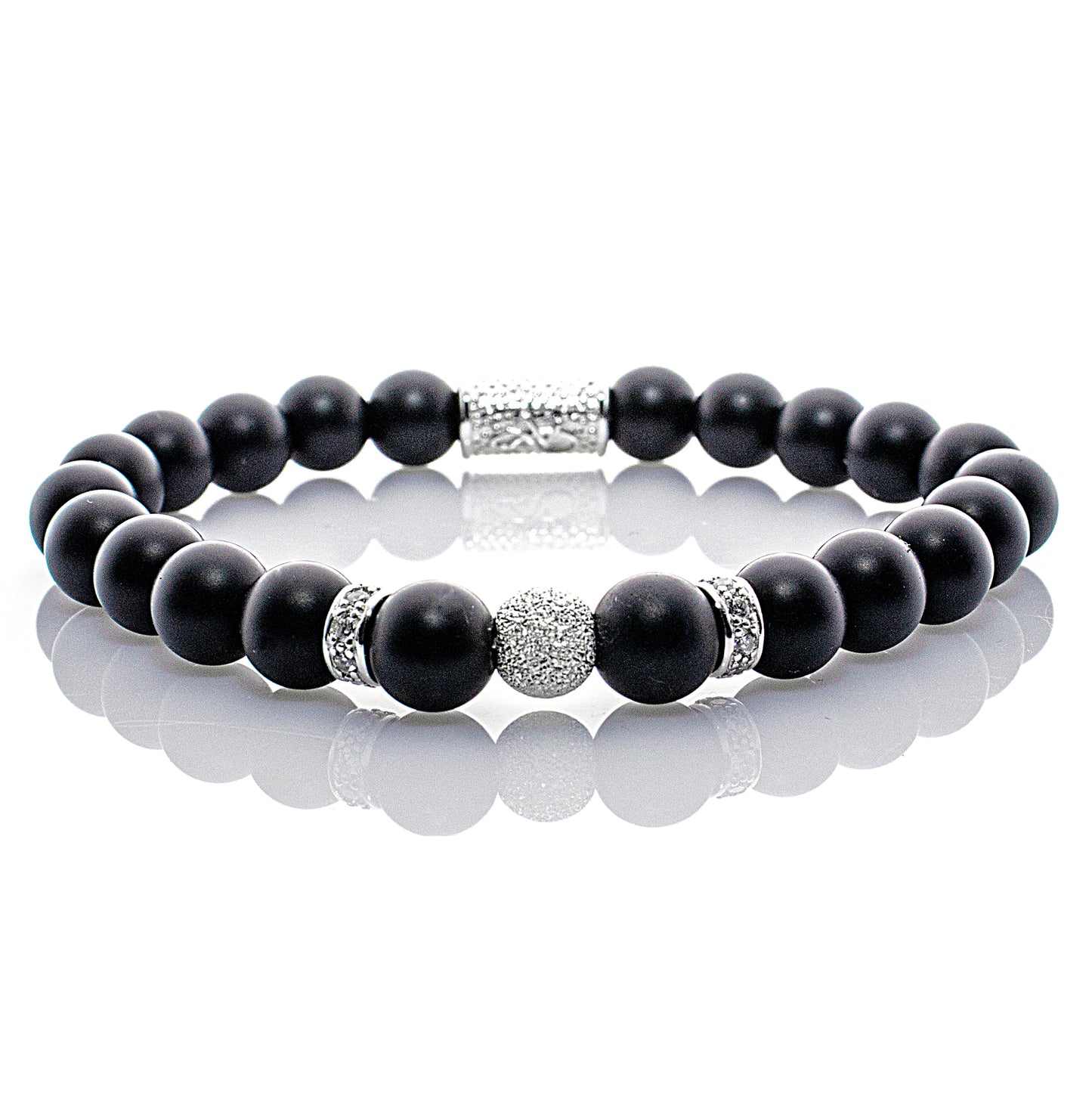 Onyx Perlen Schwarz Matt Luna 925 Sterling Silber
