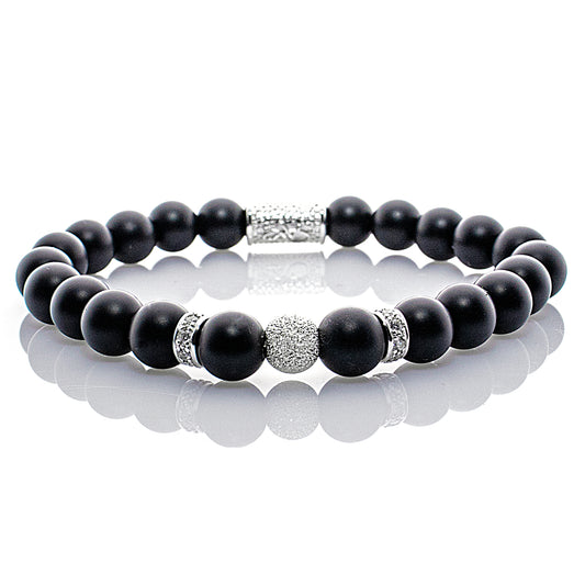 Onyx Perlen Schwarz Matt Luna 925 Sterling Silber
