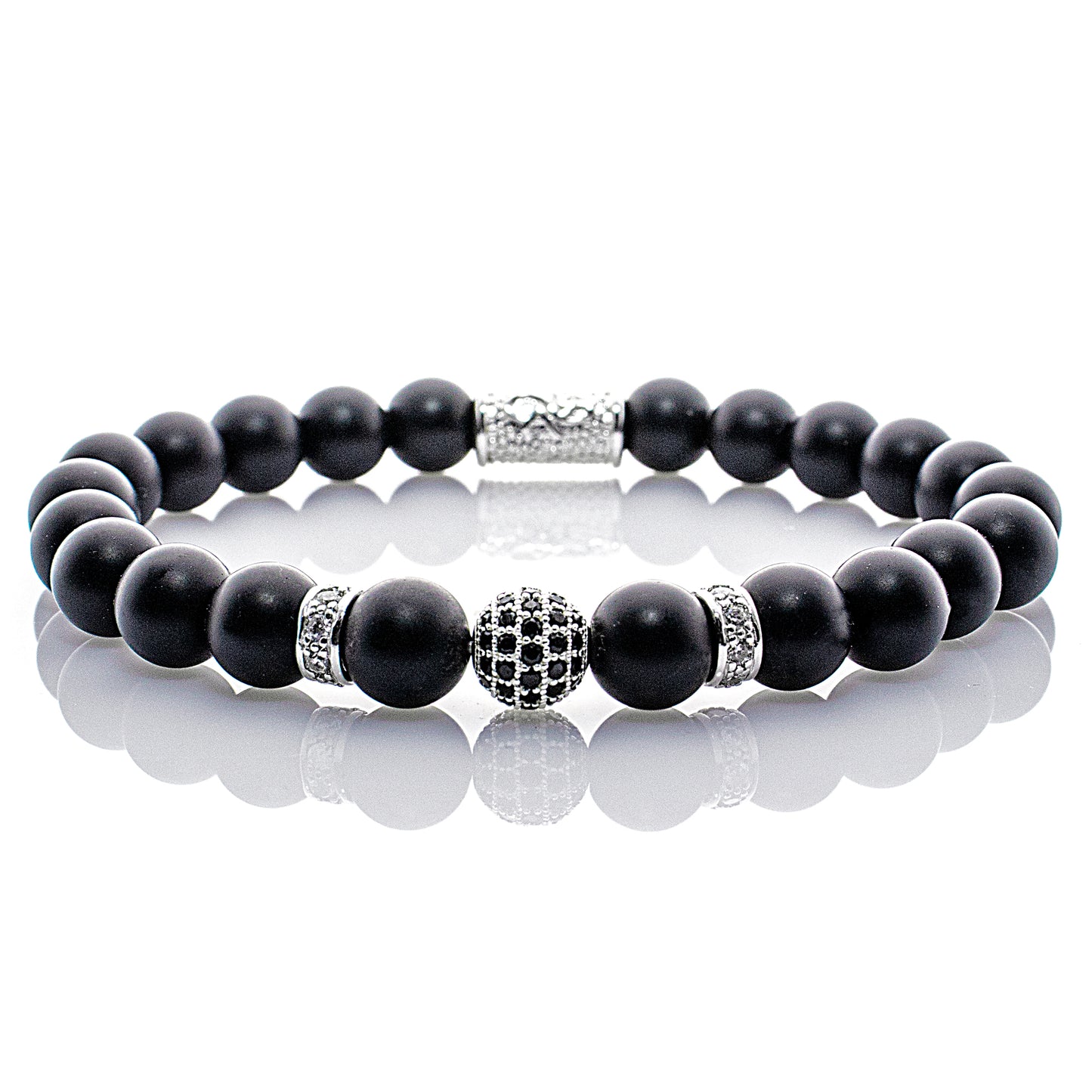 Onyx Perlen Schwarz Matt Royal Crown 925 Sterling Silber