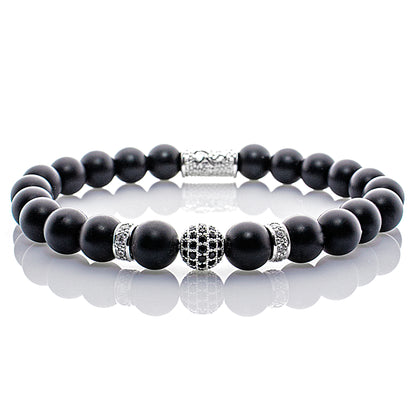 Onyx Perlen Schwarz Matt Royal Crown 925 Sterling Silber