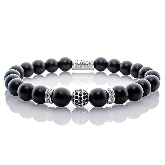 Onyx Perlen Schwarz Matt Royal Crown 925 Sterling Silber