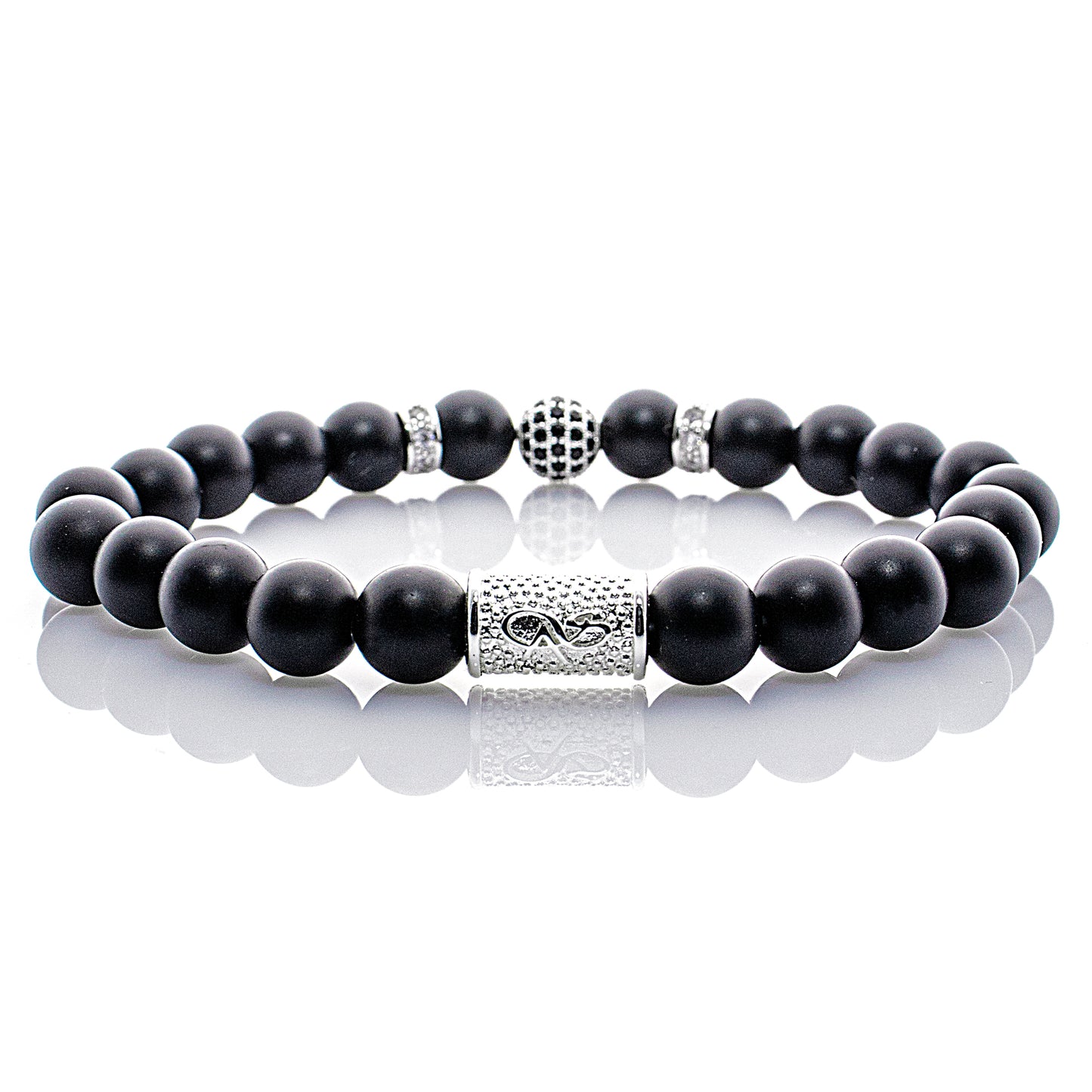 Onyx Perlen Schwarz Matt Royal Crown 925 Sterling Silber