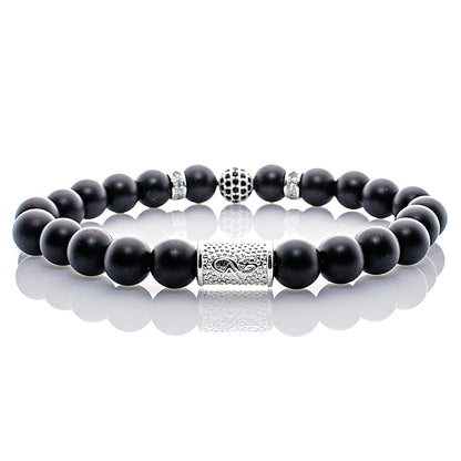 Onyx Perlen Schwarz Matt Royal Crown 925 Sterling Silber