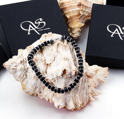 Black Obsidian Miyuki Perlen 925 Sterling Silber Rohdiniert 6mm
