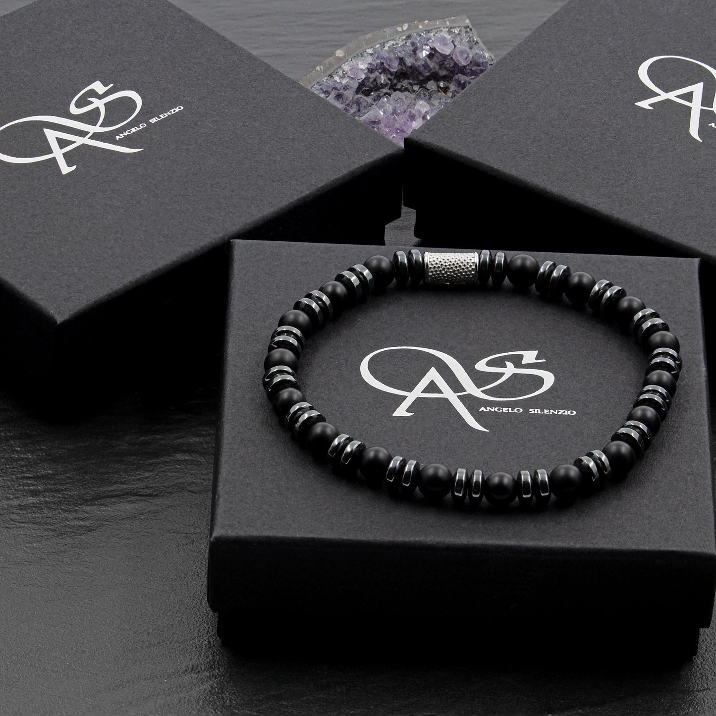 Black Onyx Matt 6mm Perlen Disk 925 Sterling Silber