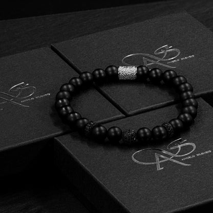 Onyx Matt SilverLine Zirkon 8mm R 925 Sterling Silber Rohdiniert
