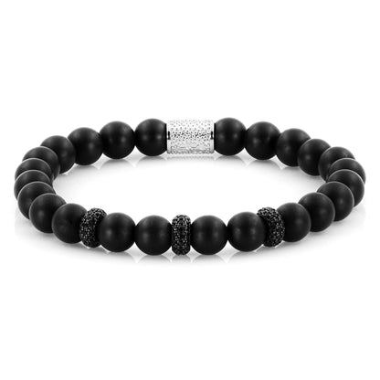 Onyx Matt SilverLine Zirkon 8mm S 925 Sterling Silber Rohdiniert
