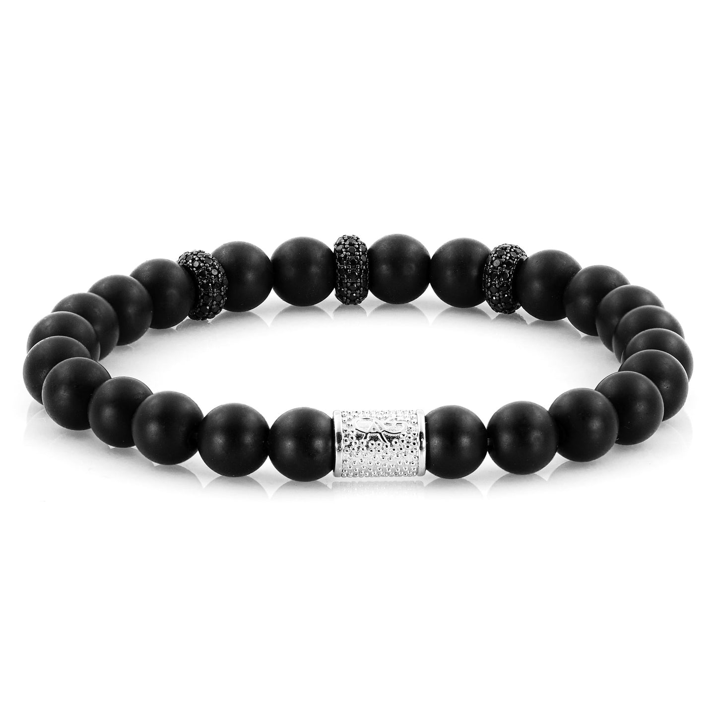 Onyx Matt SilverLine Zirkon 8mm S 925 Sterling Silber Rohdiniert