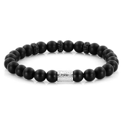 Onyx Matt SilverLine Zirkon 8mm S 925 Sterling Silber Rohdiniert