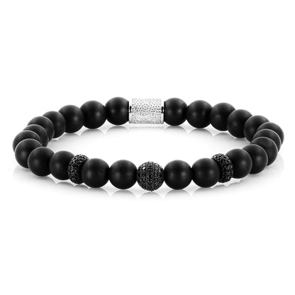 Onyx Matt SilverLine Zirkon 8mm R 925 Sterling Silber Rohdiniert