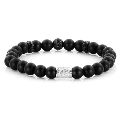 Onyx Matt SilverLine Zirkon 8mm R 925 Sterling Silber Rohdiniert
