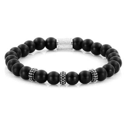 Onyx Matt SilverLine Zirkon 8mm S 925 Sterling Silber Rohdiniert