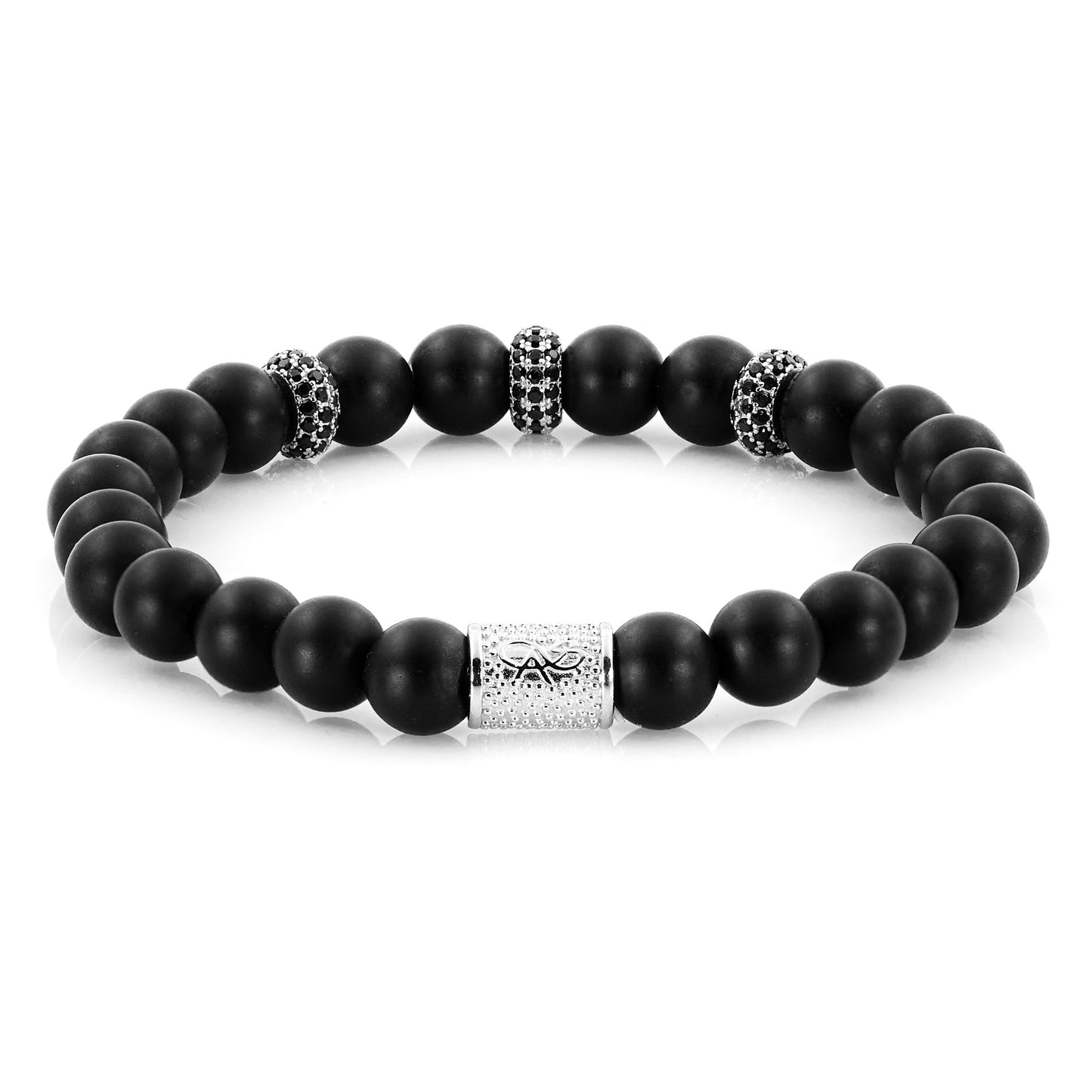 Onyx Matt SilverLine Zirkon 8mm S 925 Sterling Silber Rohdiniert