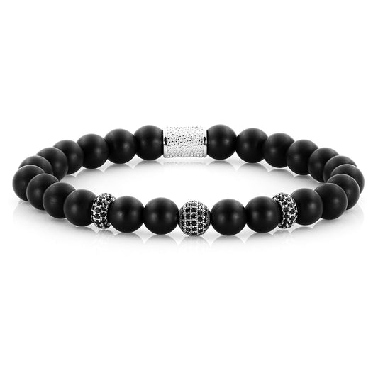 Onyx Matt SilverLine Zirkon 8mm R 925 Sterling Silber Rohdiniert