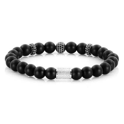 Onyx Matt SilverLine Zirkon 8mm R 925 Sterling Silber Rohdiniert