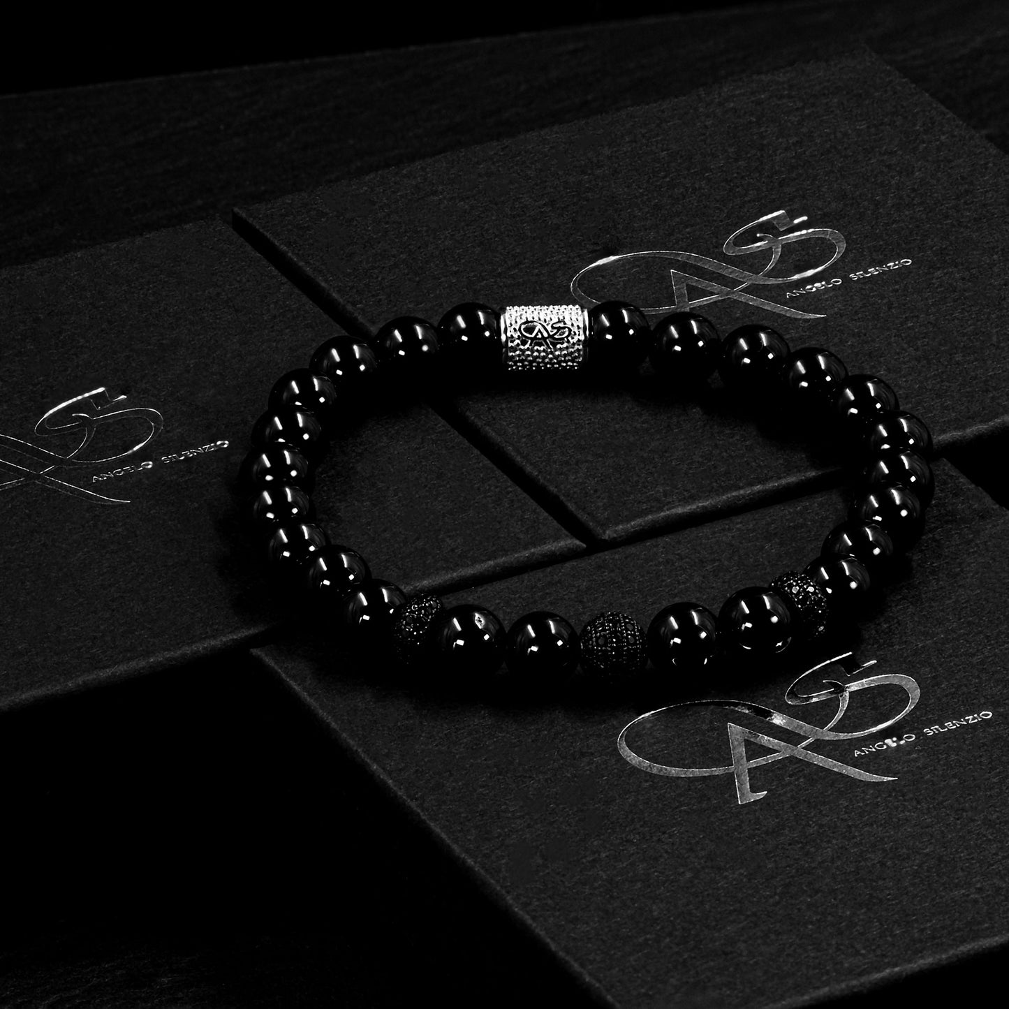 Onyx SilverLine Zirkon 8mm R 925 Sterling Silber Rohdiniert