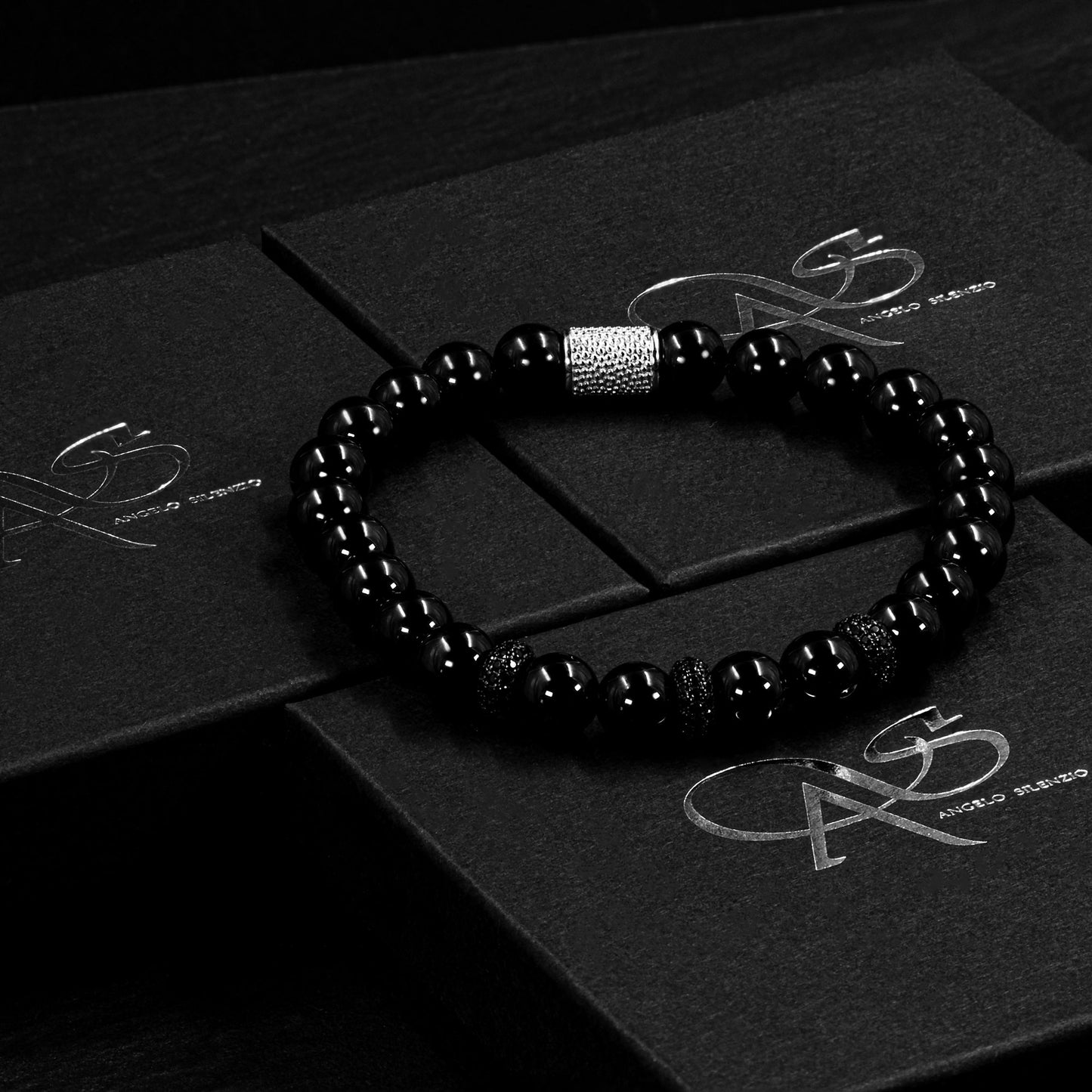 Onyx SilverLine Zirkon 8mm S 925 Sterling Silber Rohdiniert