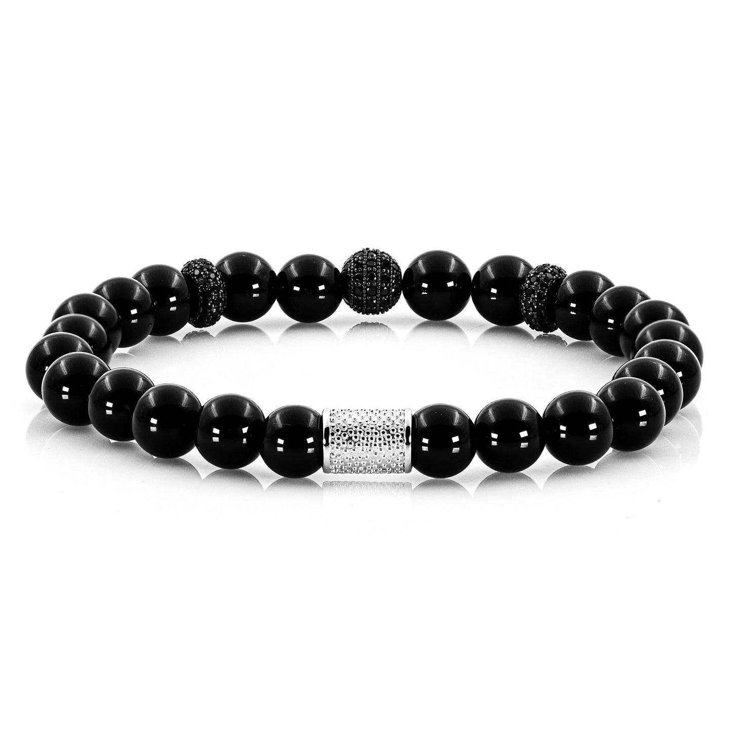 Onyx SilverLine Zirkon 8mm R 925 Sterling Silber Rohdiniert