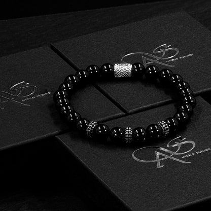 Onyx SilverLine Zirkon 8mm S 925 Sterling Silber Rohdiniert