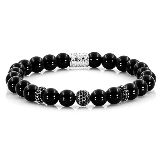 Onyx SilverLine Zirkon 8mm R 925 Sterling Silber Rohdiniert